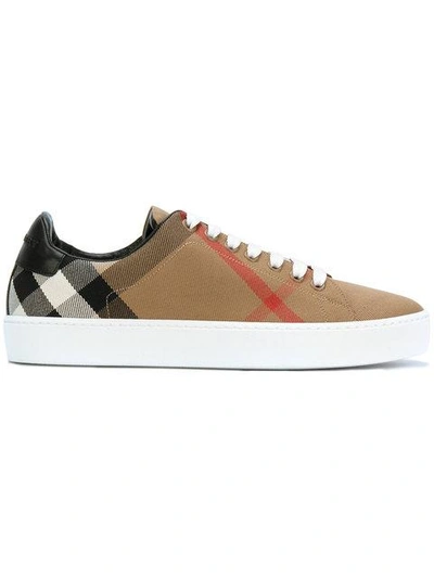 Shop Burberry House Check And Leather Sneakers In Multicolour