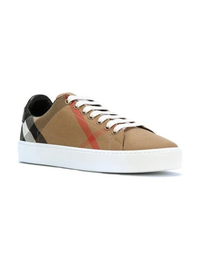 Shop Burberry House Check And Leather Sneakers In Multicolour