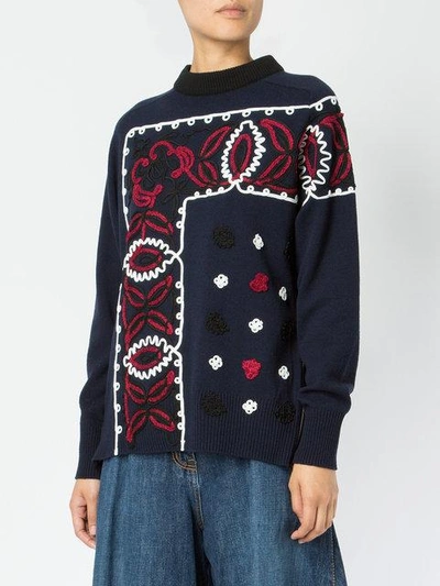 Shop Sacai Embellished Border Sweater In Blue