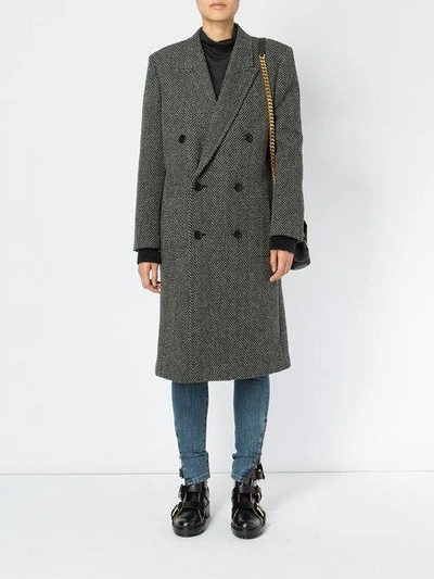 Shop Saint Laurent Tweed Double Breasted Coat