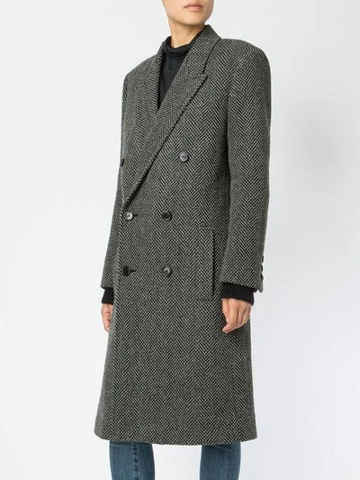 Shop Saint Laurent Tweed Double Breasted Coat