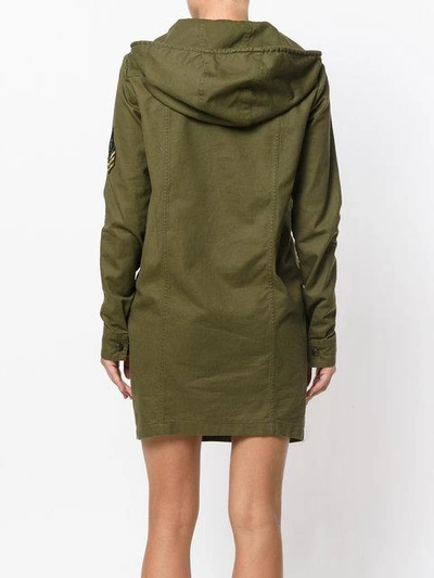 Shop Saint Laurent Hooded Belted-waist Mini Dress In Green