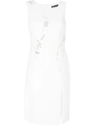 Versace Embroidered Sleeveless Silk-cady Dress In White