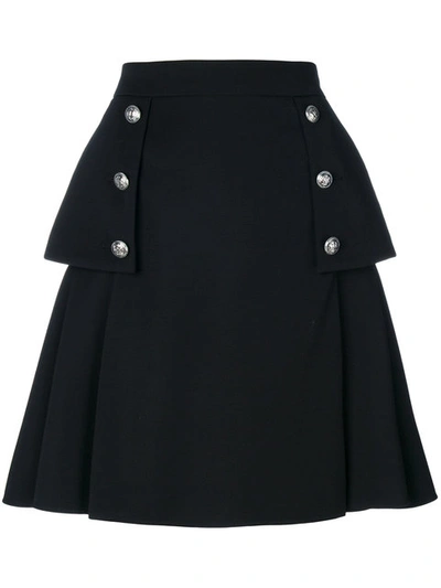 Alexander Mcqueen Military-detail A-line High-rise Wool Skirt In Black
