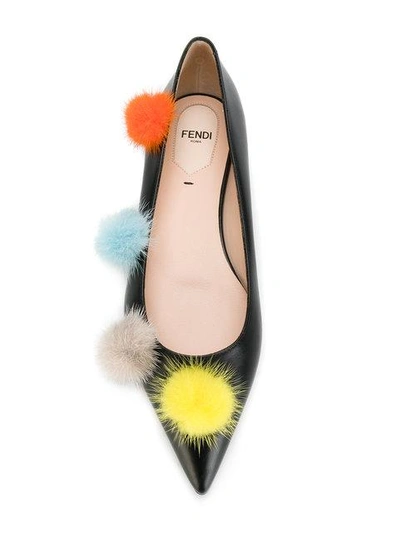 Shop Fendi Pom Pom Ballerinas In Black