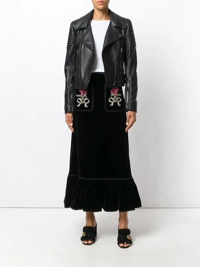 Shop Gucci Floral Embroidered Midi Skirt - Black