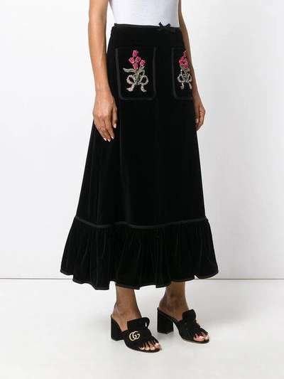 Shop Gucci Floral Embroidered Midi Skirt - Black