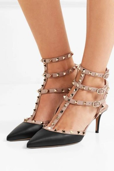 Shop Valentino Rockstud Leather Pumps In Black