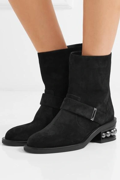 Shop Nicholas Kirkwood Casati Embellished Suede Biker Boots