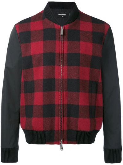 Dsquared2 Check Wool & Nylon Sleeves Bomber Jacket In Red