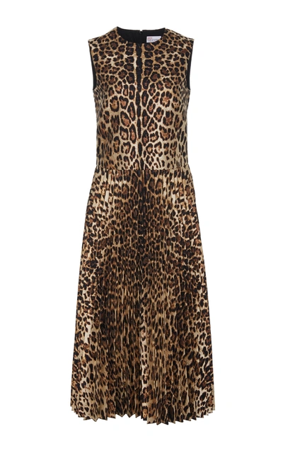 Red Valentino Sleeveless Leopard-print Pleated Dress, Nero | ModeSens