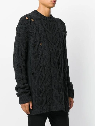 Shop Palm Angels Distressed Cable-knit Jumper - Black