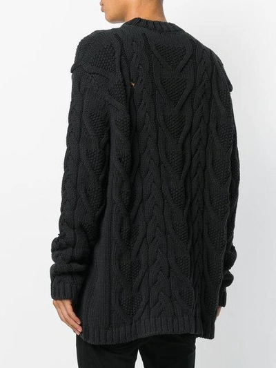 Shop Palm Angels Distressed Cable-knit Jumper - Black