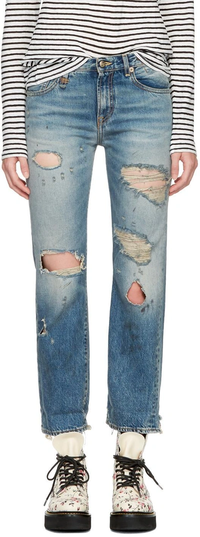 Shop R13 Blue Shredded Bowie Jeans In 46e Hudson Shredded