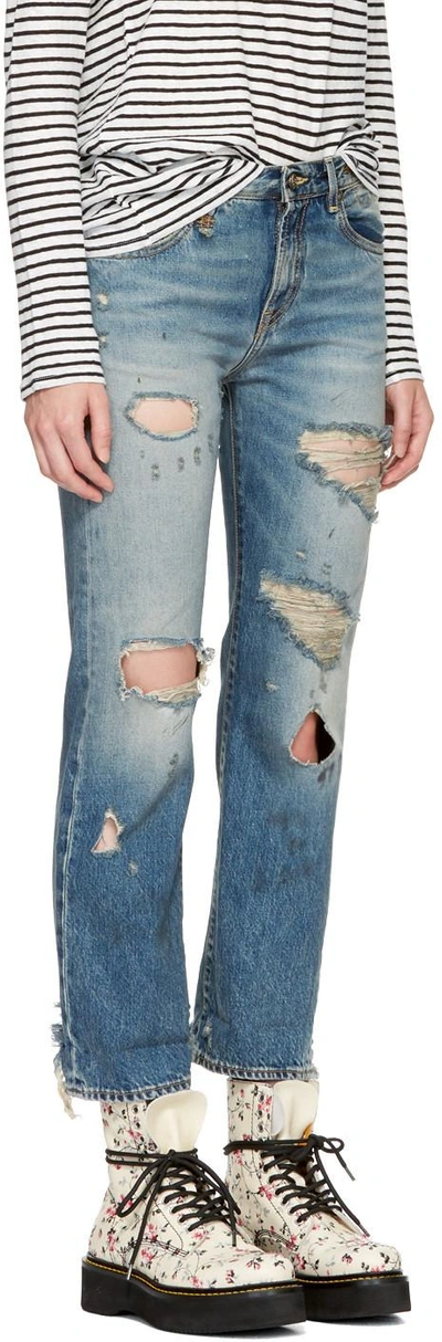 Shop R13 Blue Shredded Bowie Jeans In 46e Hudson Shredded