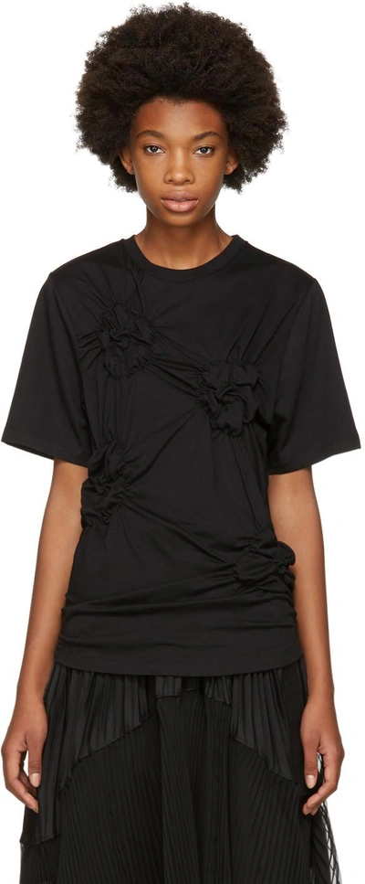 Shop Simone Rocha Black Smocked Flower T-shirt In 0553 Black