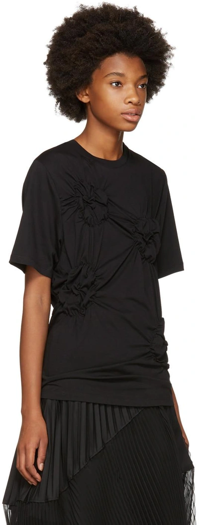 Shop Simone Rocha Black Smocked Flower T-shirt In 0553 Black