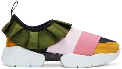 Shop Emilio Pucci Pink & Green Colorblock Ruffle Slip-on Sneakers