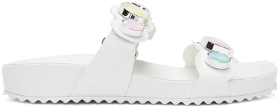 Shop Sophia Webster White Leather Becky Gem Slides