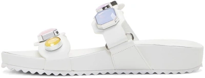 Shop Sophia Webster White Leather Becky Gem Slides