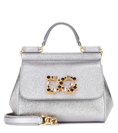 Shop Dolce & Gabbana Sicily Mini Leather Shoulder Bag In Silver