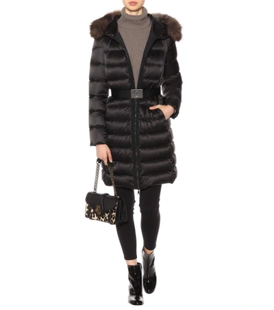 Shop Moncler Tinuviel Down Coat With Fur In Black