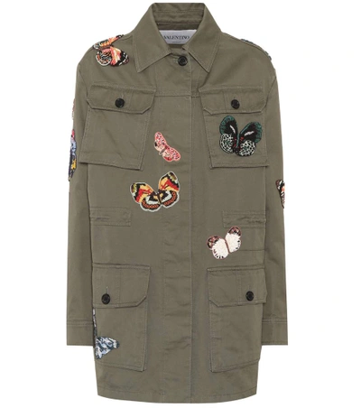 Valentino Butterfly Patches Gabardine Field Jacket In Lovat