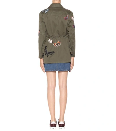 Shop Valentino Appliquéd Cotton Jacket In Lovat