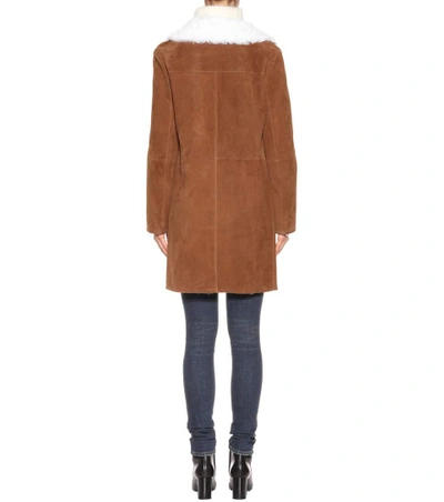 Shop Saint Laurent Fur-lined Suede Coat In Camel Foece