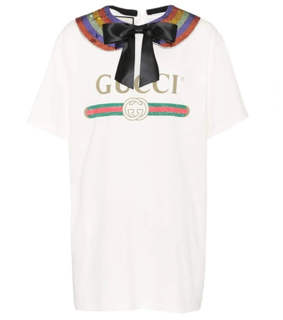 Shop Gucci Sequinned Cotton T-shirt In White