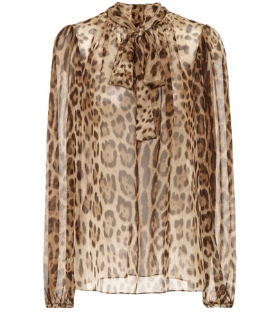 Dolce & Gabbana Leopard-print Tie-neck Silk-chiffon Top