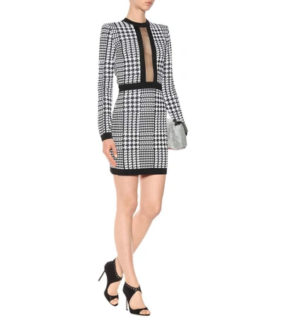 Shop Balmain Houndstooth Minidress In Eoir