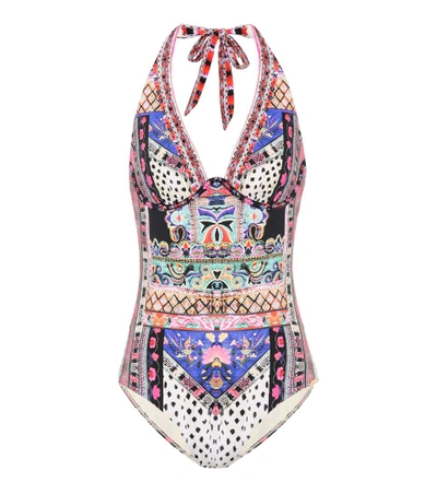 Camilla Embellished Halter Swimsuit In Multicoloured