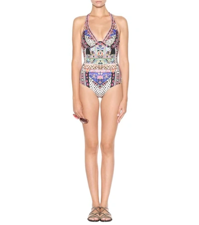 Shop Camilla Embellished Halter Swimsuit In Multicoloured