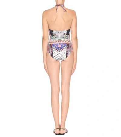 Shop Camilla Embellished Halter Swimsuit In Multicoloured