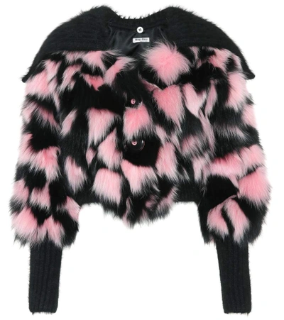 Miu Miu Patchwork Fur And Mohair Cropped Jacket