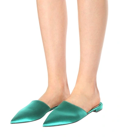 Shop Prada Satin Slippers In Green