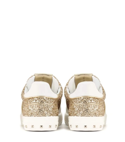 Shop Valentino Fly Crew Glitter Sneakers In Gold