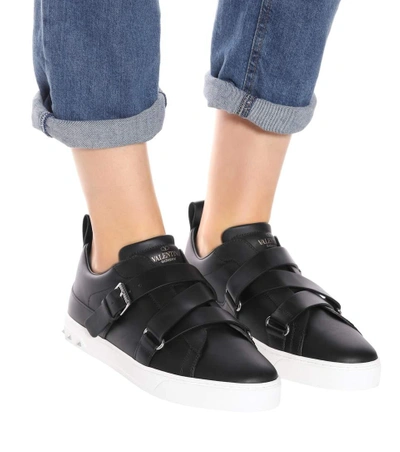 Shop Valentino Soul Rockstud Leather Sneakers In Black