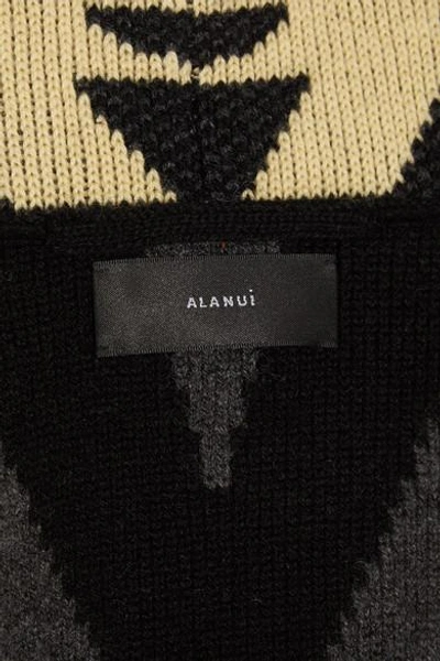 Shop Alanui Fringed Jacquard-knit Cashmere Cardigan In Gray