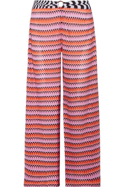 Shop Missoni Mare Cropped Crochet-knit Wide-leg Pants In Pink
