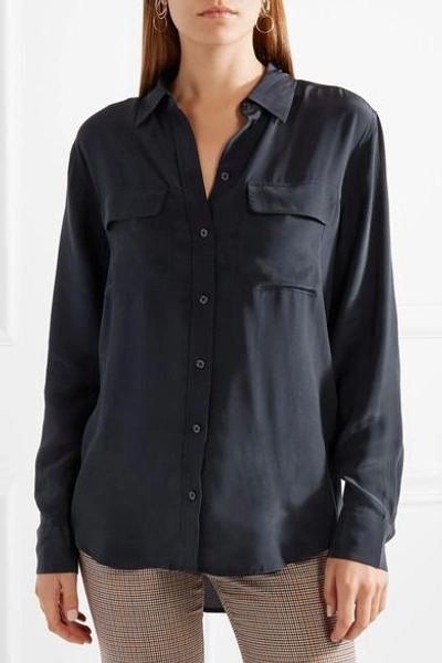 Shop Equipment Signature Washed-silk Shirt In Navy