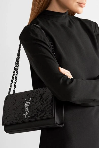 Shop Saint Laurent Monogramme Kate Medium Sequined Satin Shoulder Bag