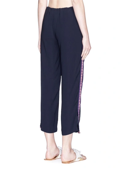 Shop Figue 'goa' Embroidered Outseam Wide Leg Cropped Pants In Blue