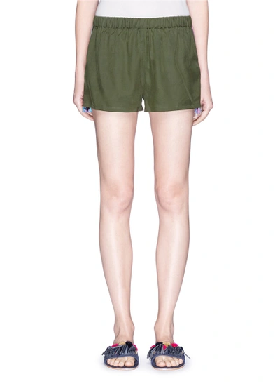 Shop Figue 'cassia' Embroidered Outseam Silk Shorts