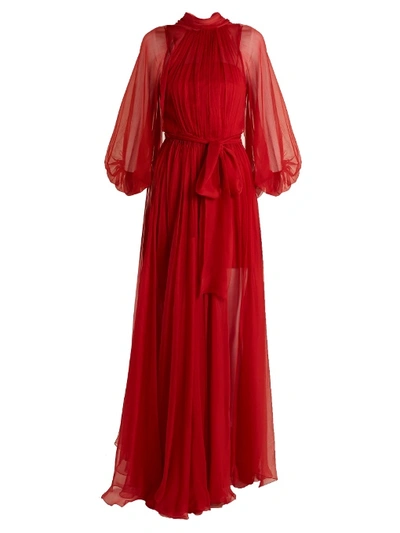 Maria Lucia Hohan Adeola Tie-waist Silk-mousseline Gown In Red