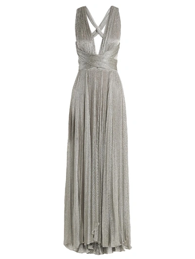 Maria Lucia Hohan Perla Pleated Halterneck Mesh Gown In Silver