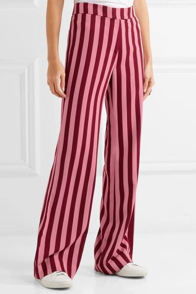 Shop Alexa Chung Striped Crepe Wide-leg Pants In Pink