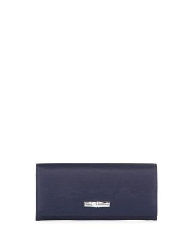 Longchamp Leather Snap Continental Wallet In Navy