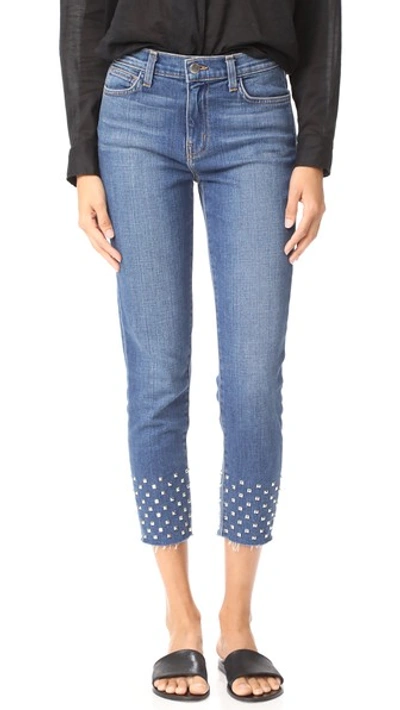 L Agence 'angelique' Studded Cuff Cropped Jeans In Authentique